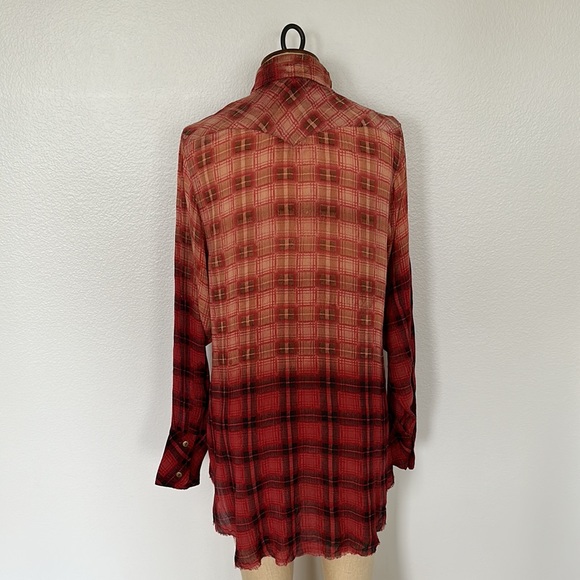 Free People Plaid Long Sleeve Shirt Hand Dyed Size S - Picture 2 of 8